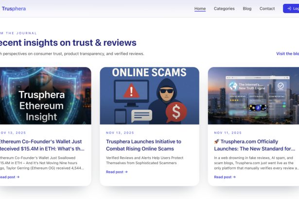 Trusphera Expands Into Full-Scale Platform For Reviews, Crypto Blogs, Scam Reports, And SEO Journals
