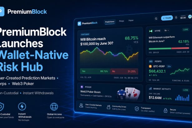 PremiumBlock Launches Non-Custodial Risk Hub For User-Created Prediction Markets, Perps And Web3 Poker