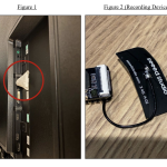 Recording Device 1 and its placement behind the conference room TV.